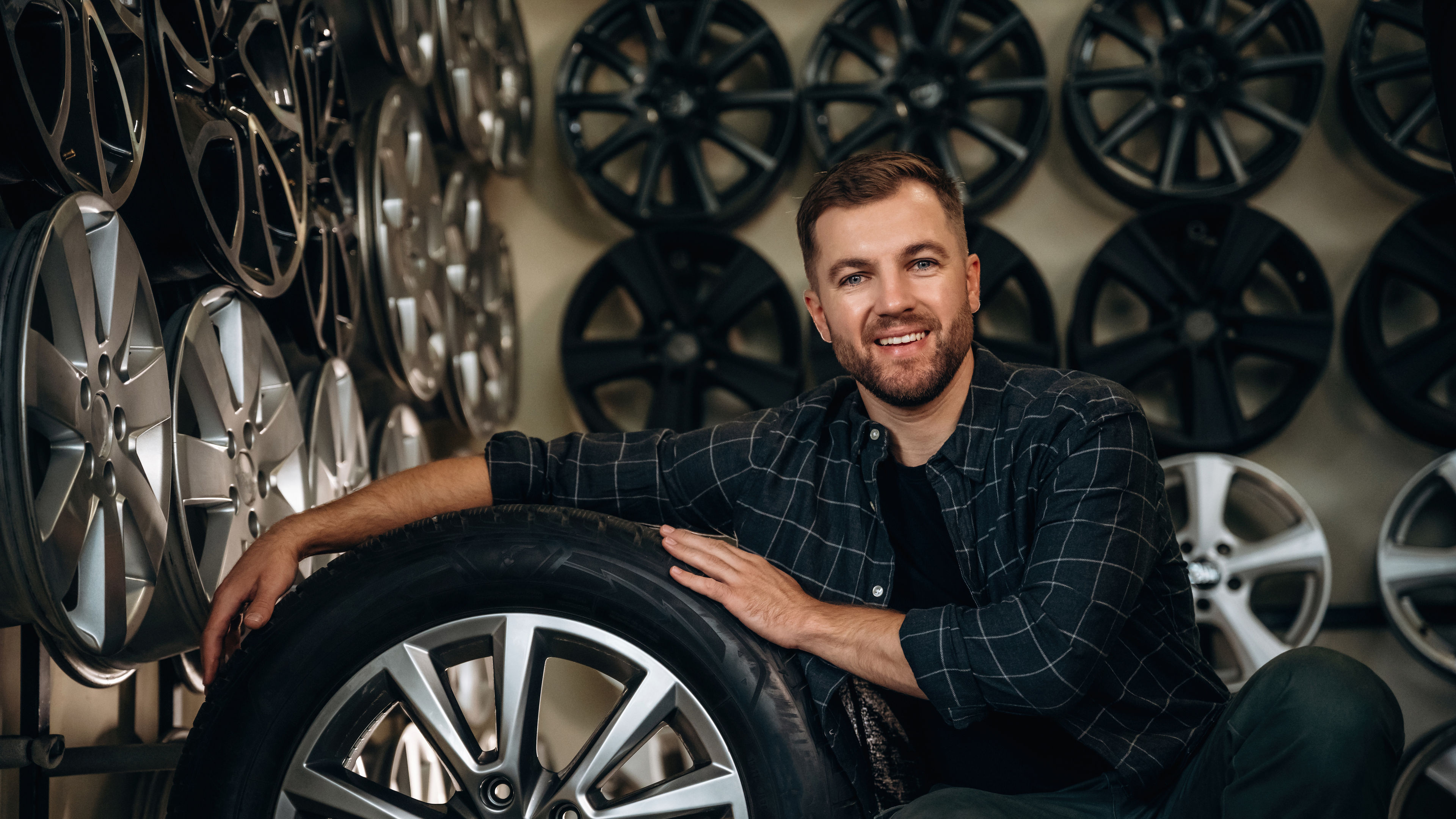 A man in a tyre store