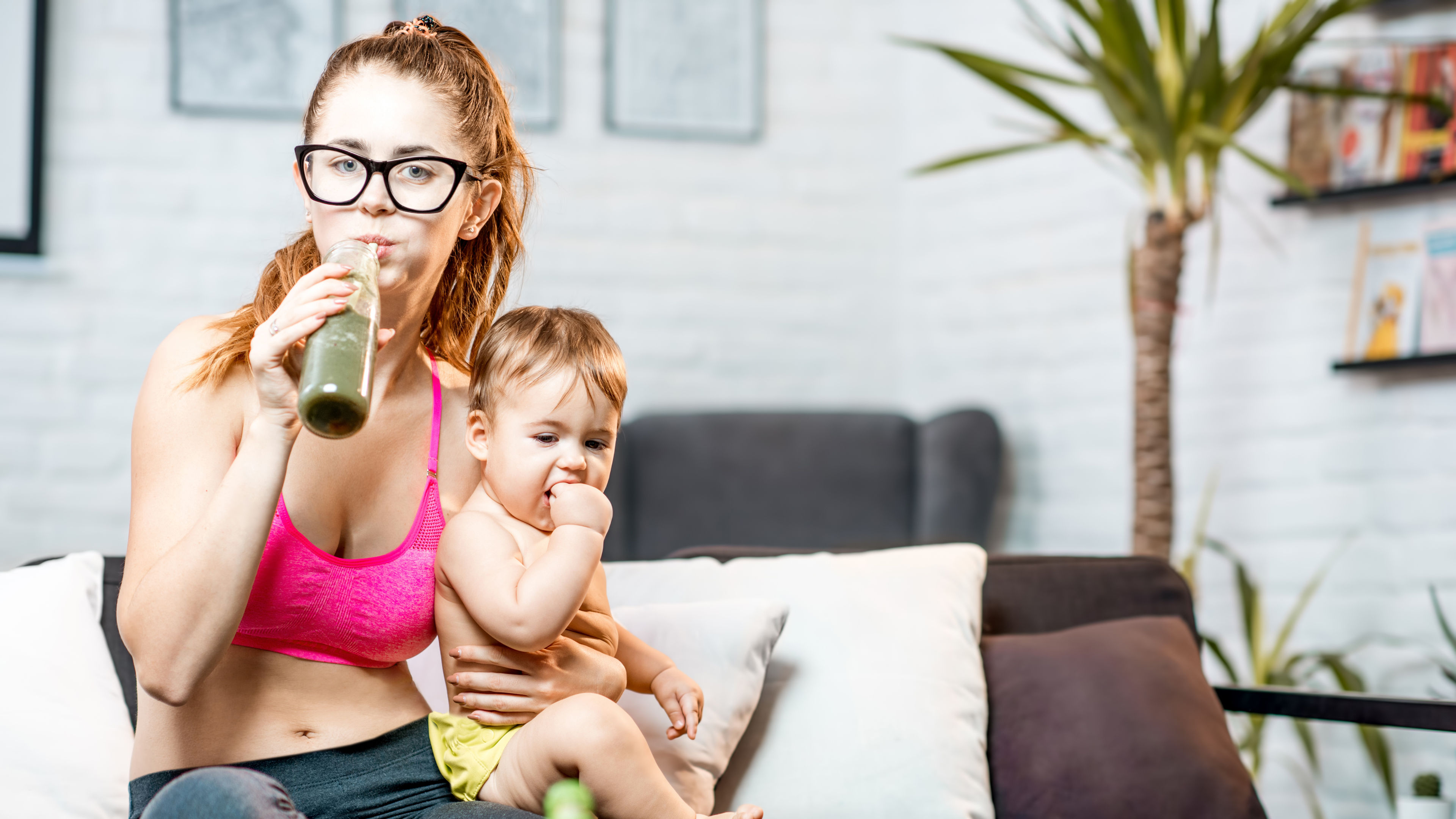 A woman having a healthy drink