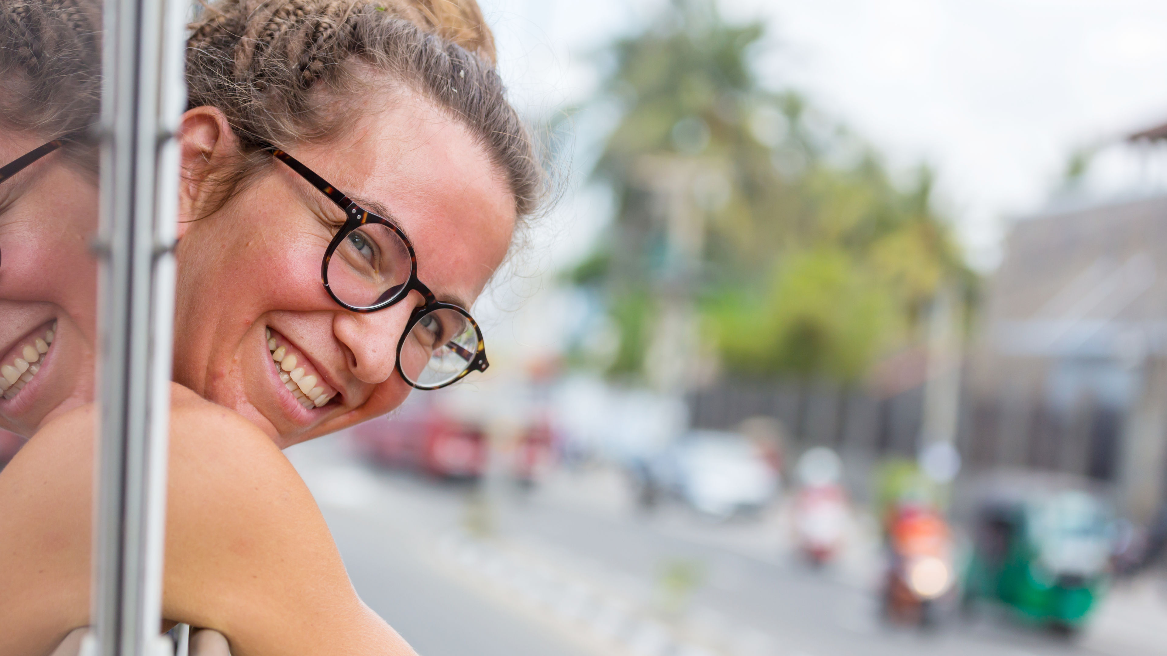 A woman in bus