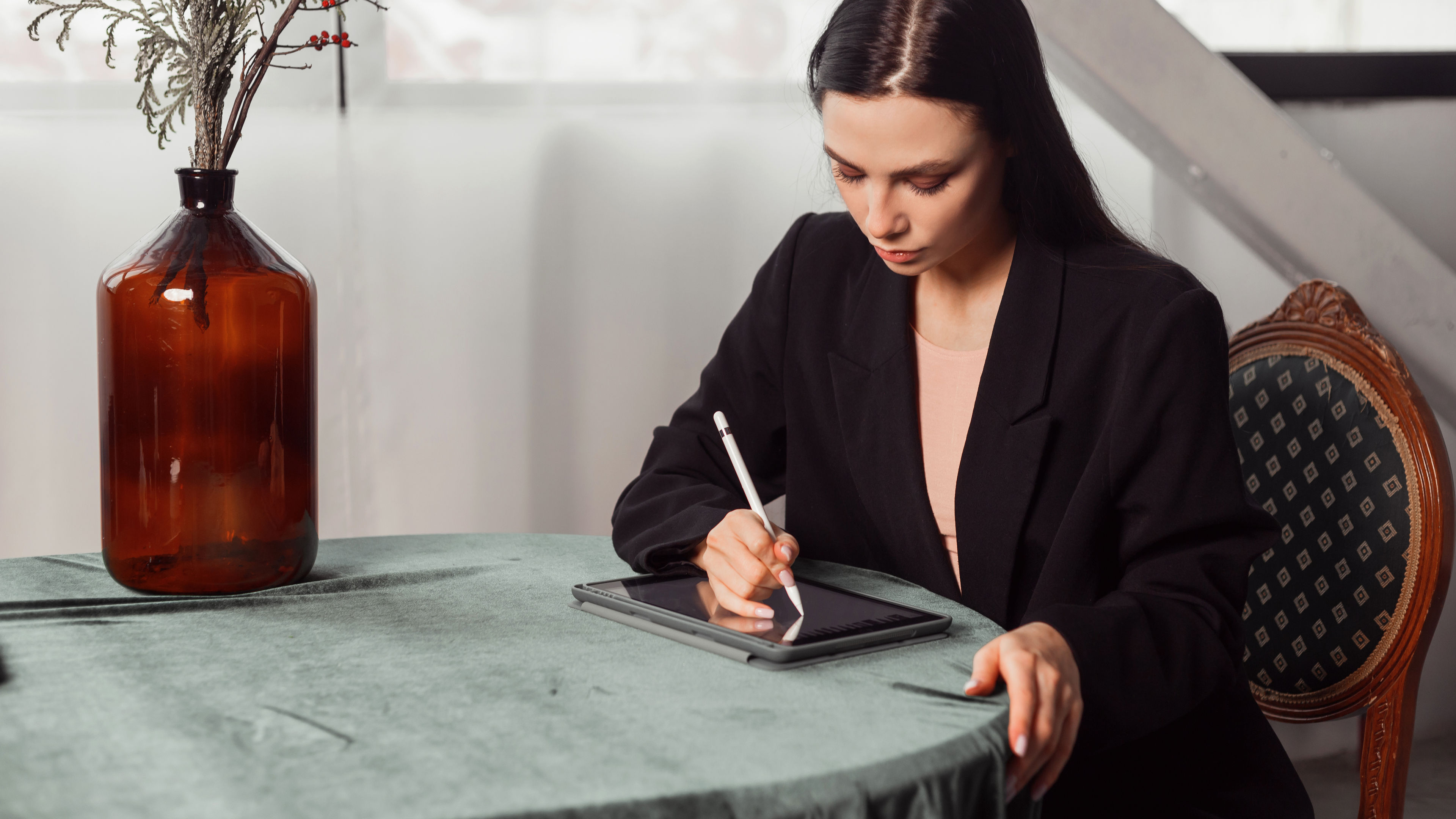 A woman using a digital tool