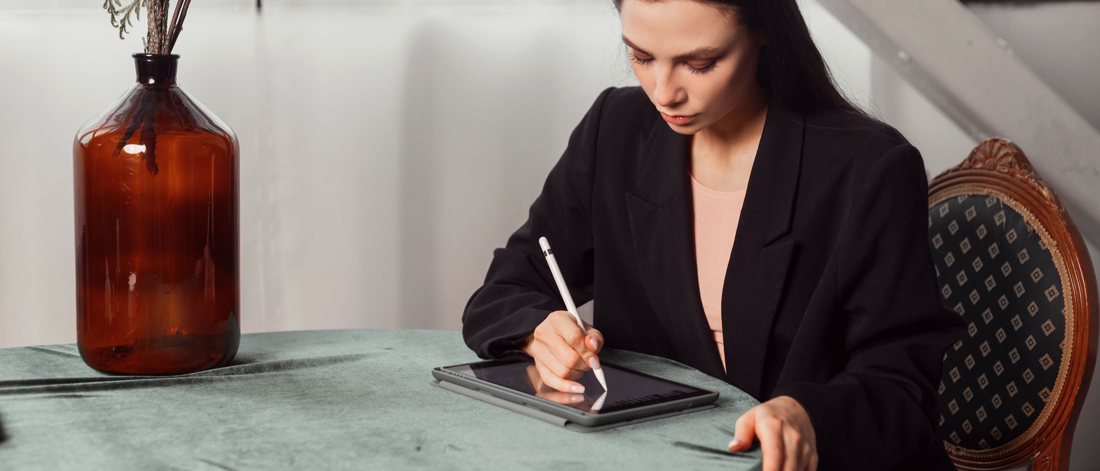 A woman using a digital tool