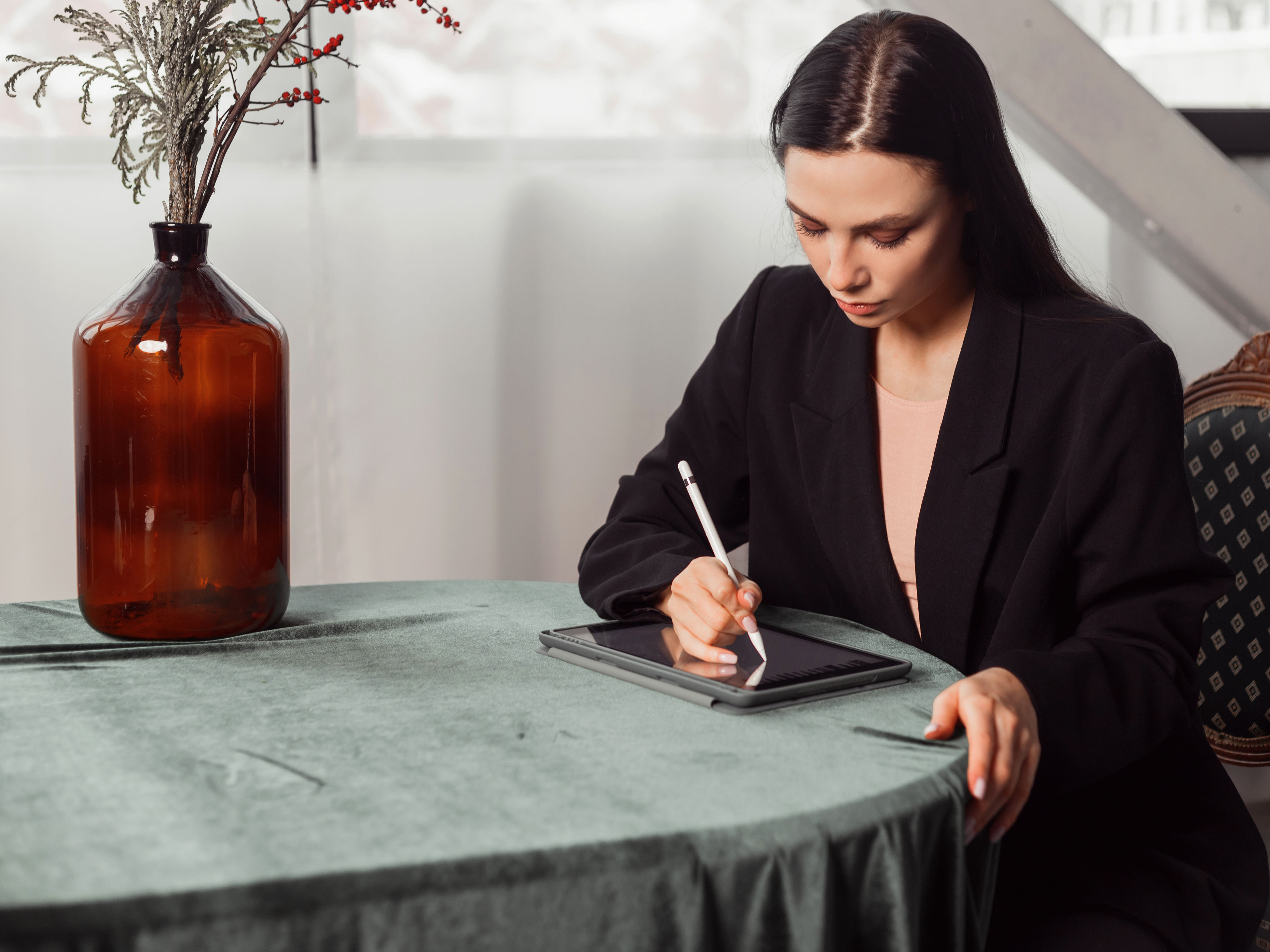 A woman using a digital tool