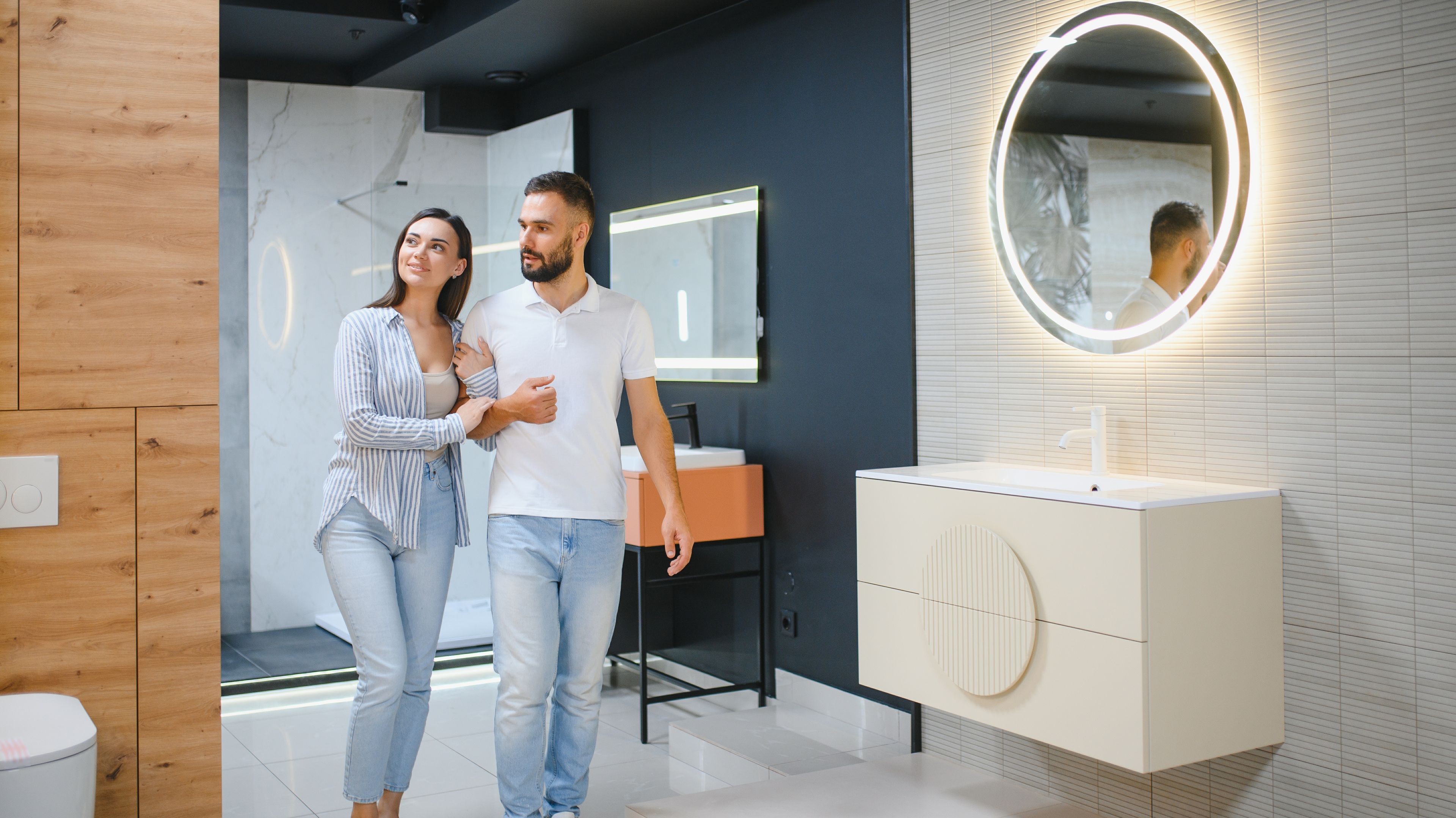 Couple in spacious bathroom