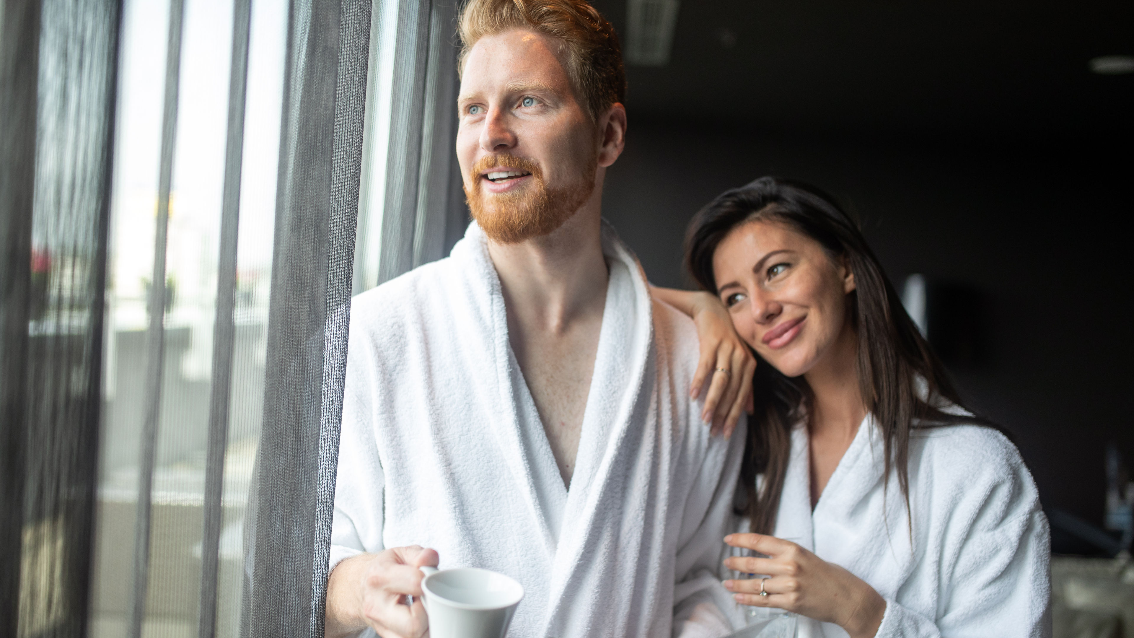 Couple in white bathrobes