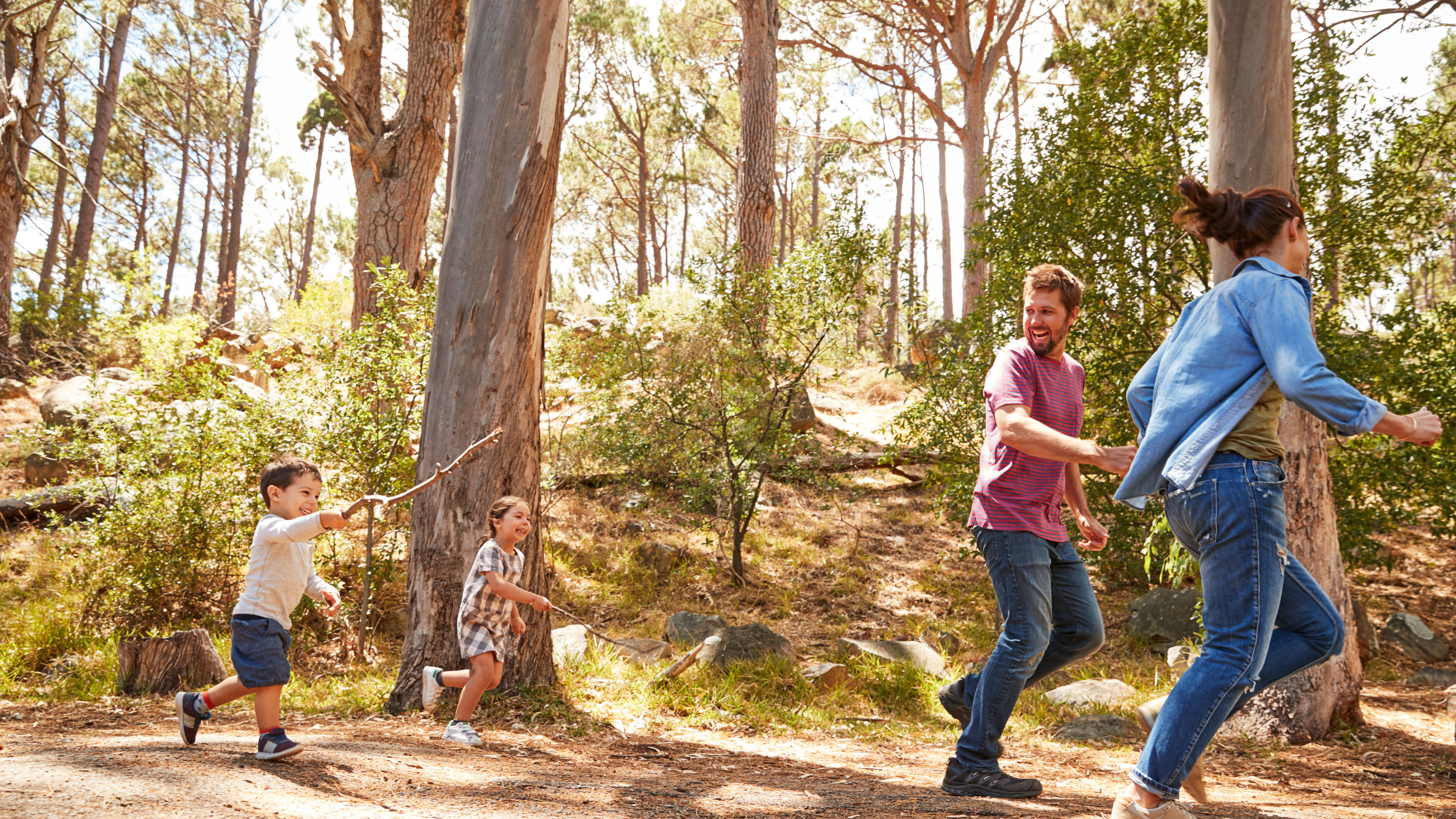 Family Strolling Playfully