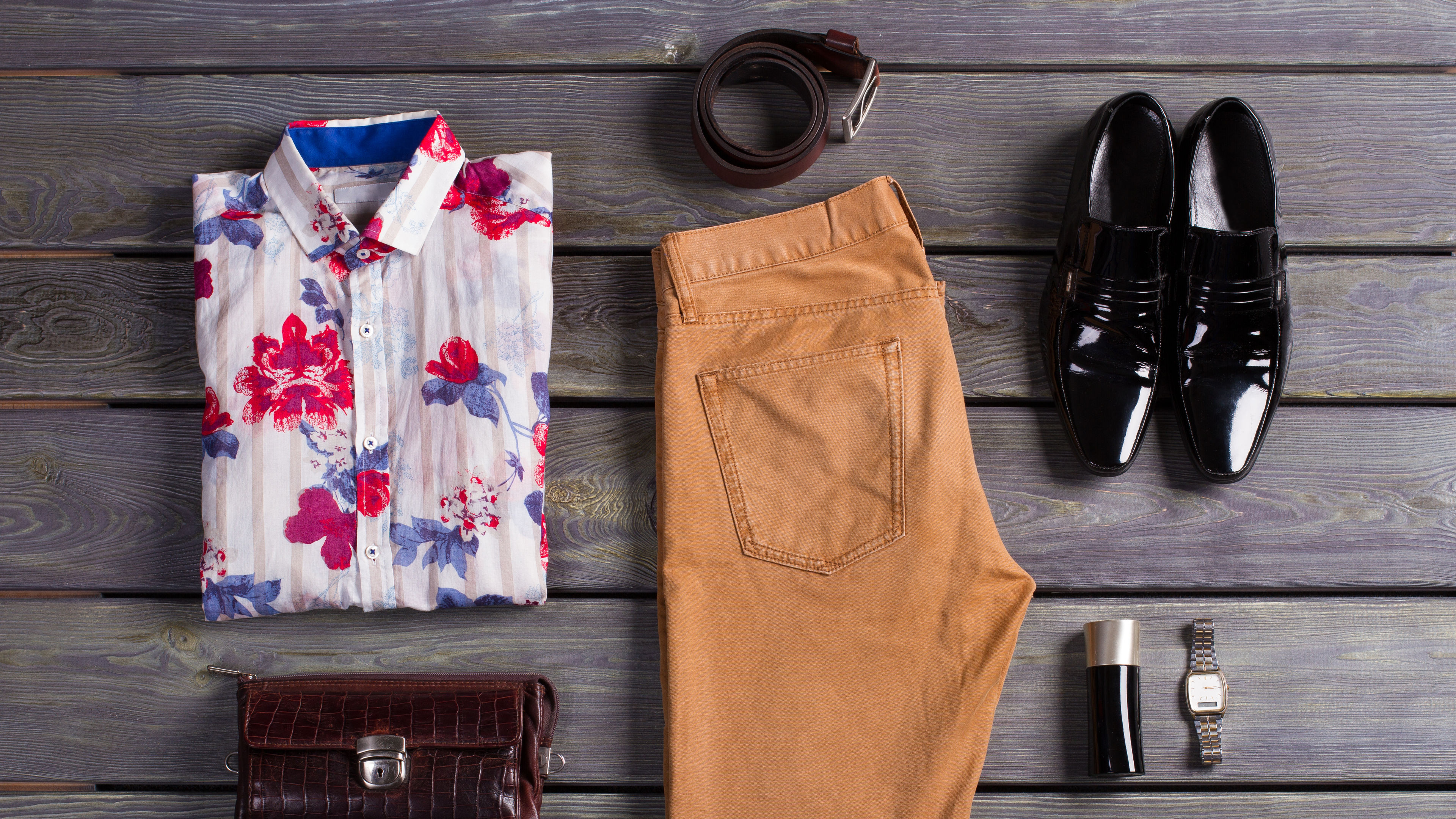 Flat Lay of Stylish Menswear and Accessories