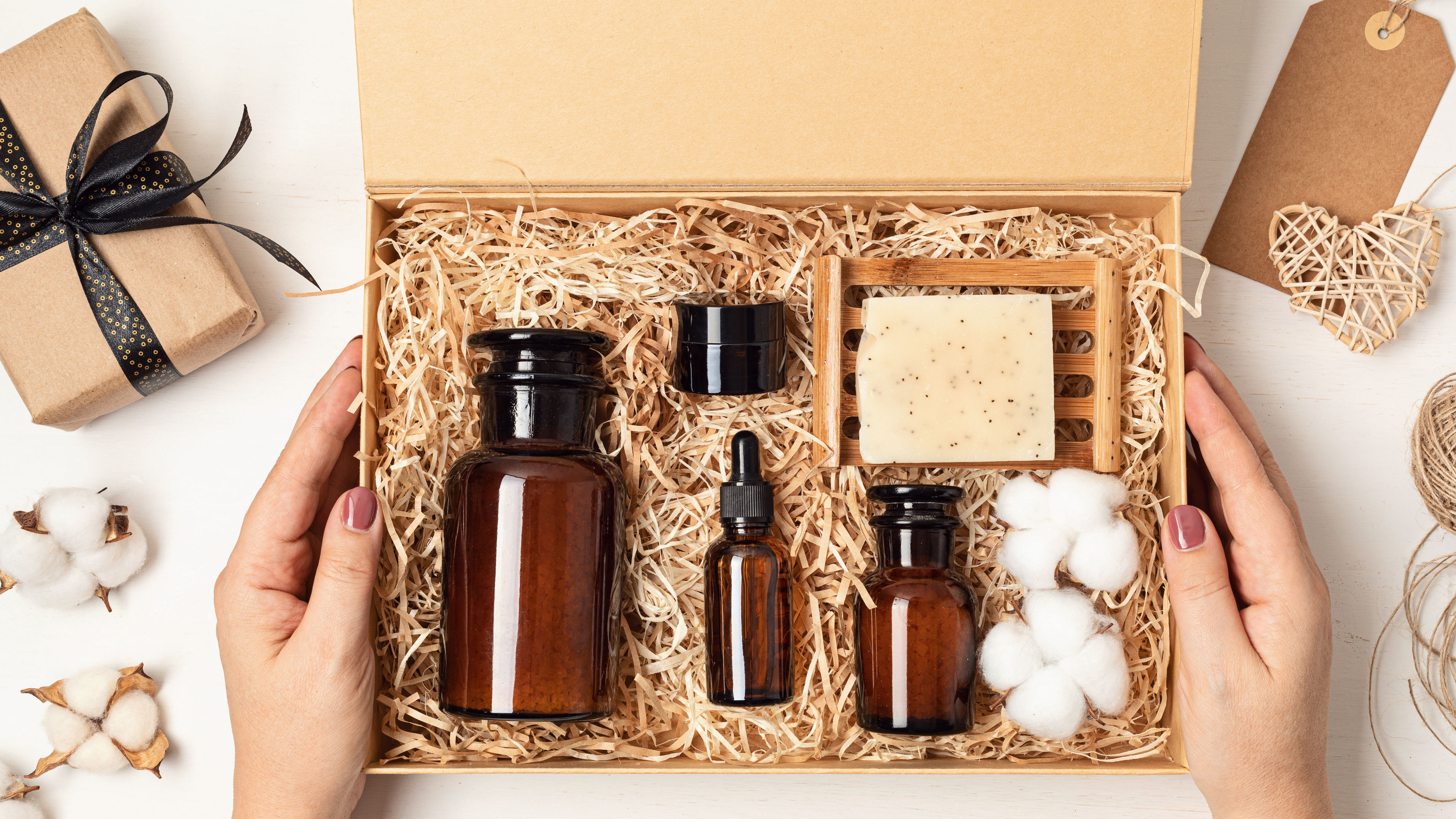 Gift box filled with self-care products
