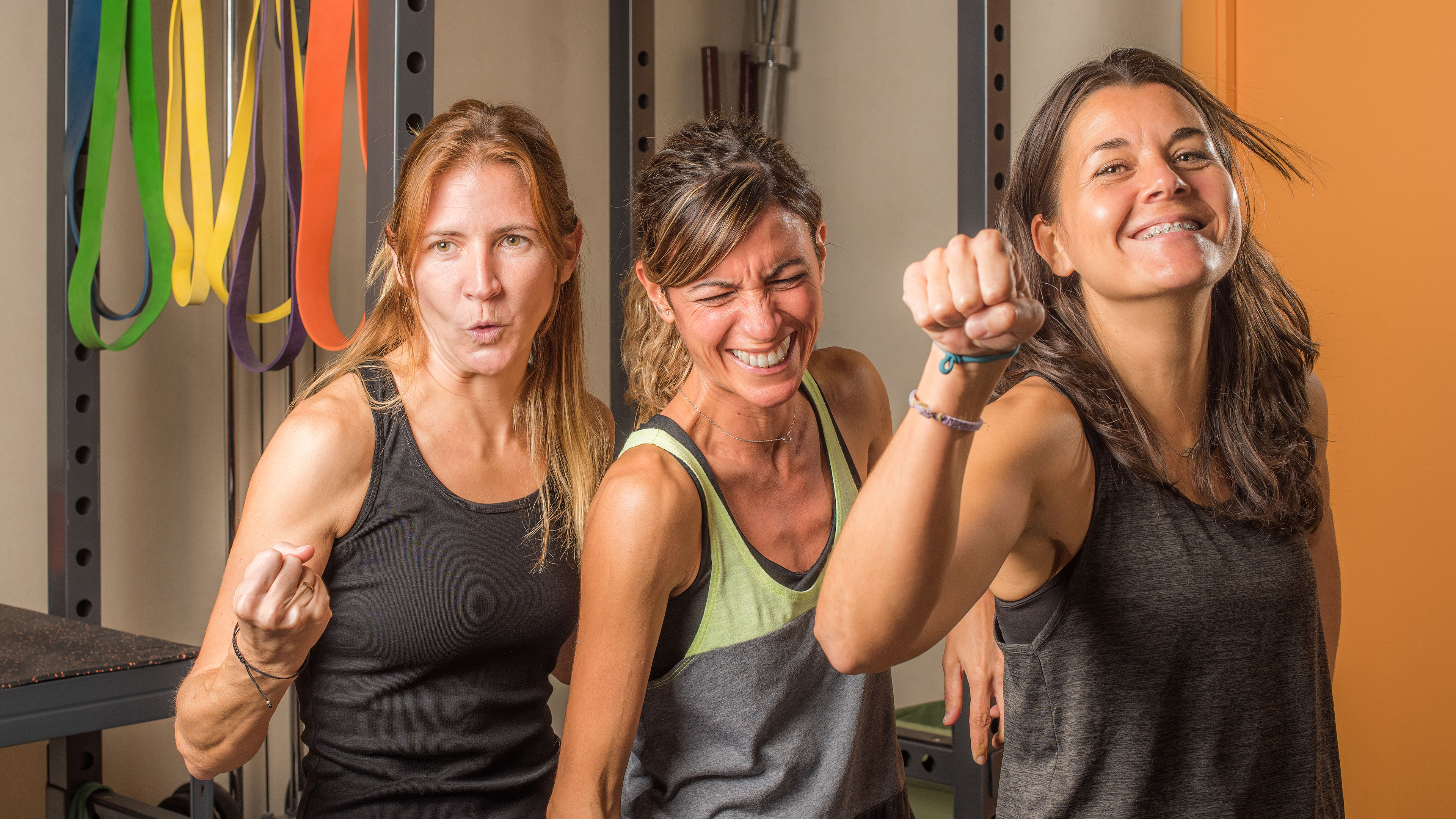 Three women in a gym