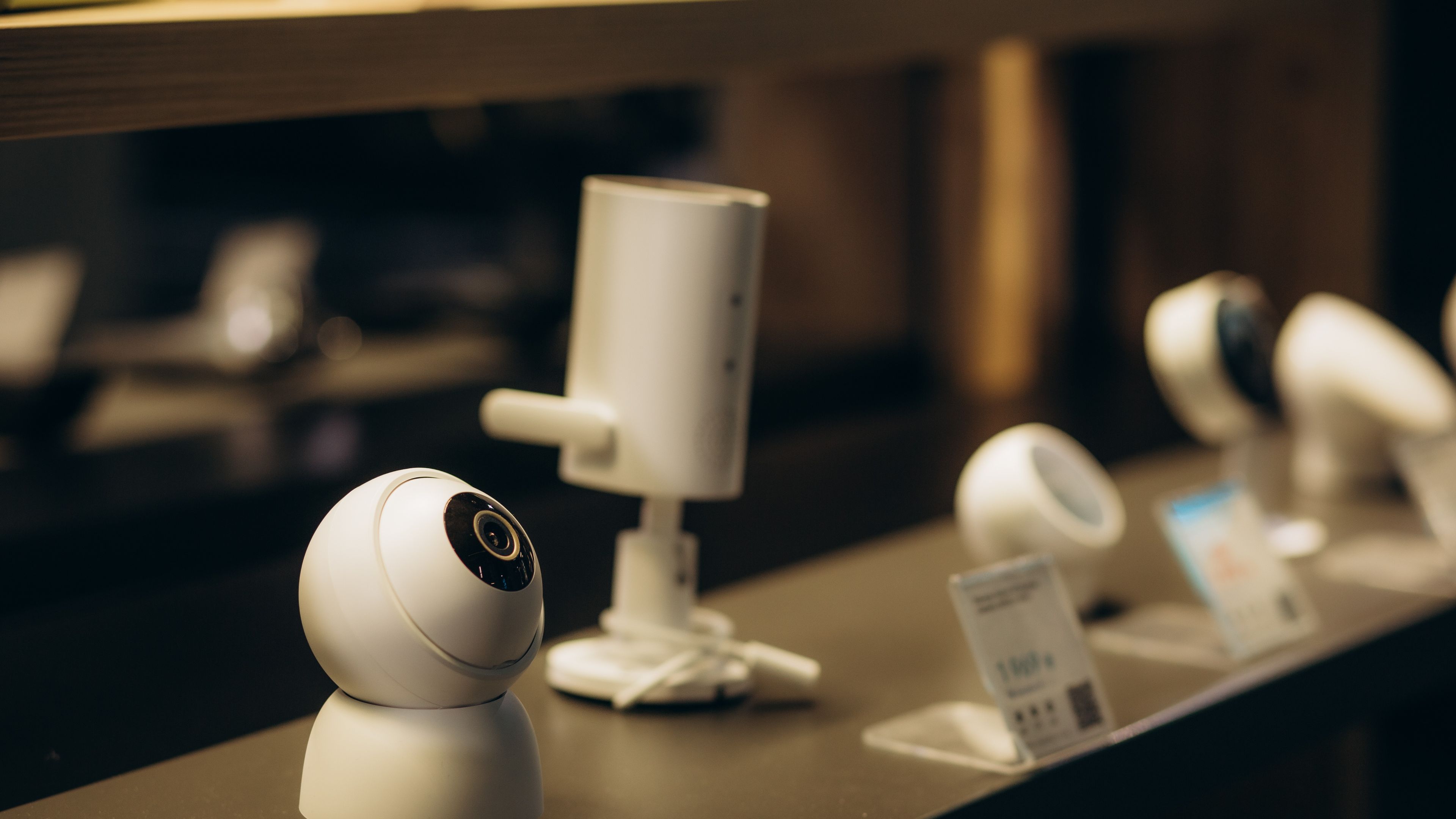 web cameras on display in an electronics store