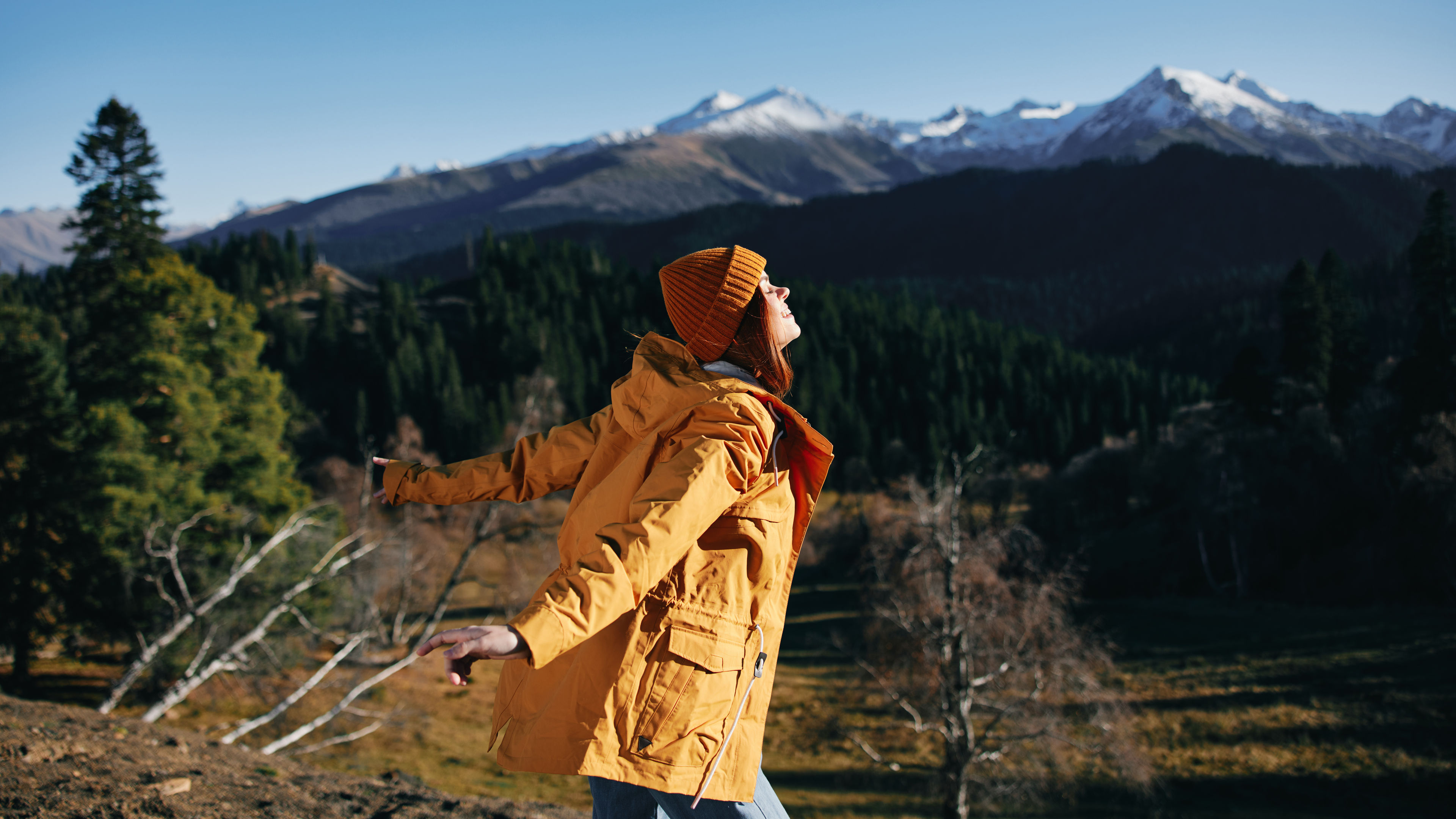 Woman in full height hiker 